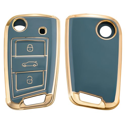 Etui na kluczyk samochodowy do VW / Skoda / Seat - 3 przyciski, kwmobile, silikon, niebieski / złoty, 56006.03