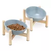 Zestaw 2 misek ceramicznych dla zwierząt Navaris z drewnianą podstawką, 300 ml, 56079.04