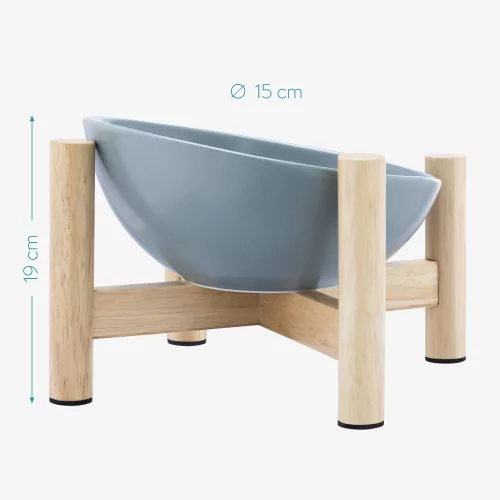Zestaw 2 misek ceramicznych dla zwierząt Navaris z drewnianą podstawką, 300 ml, 56079.04