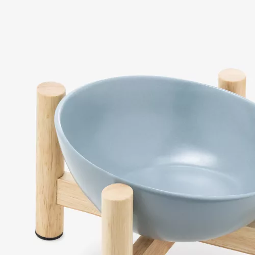 Zestaw 2 misek ceramicznych dla zwierząt Navaris z drewnianą podstawką, 300 ml, 56079.04