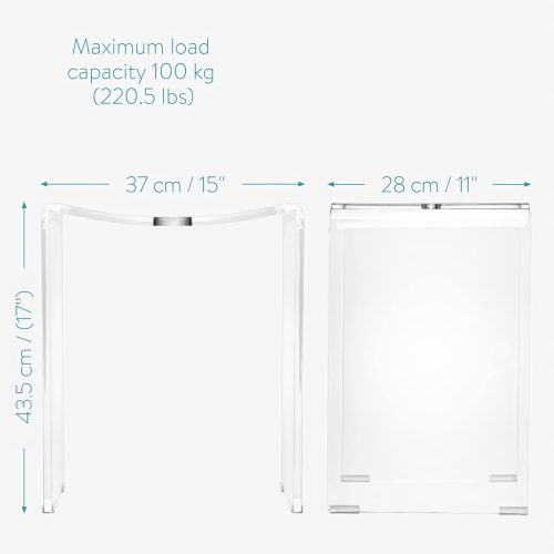 Scaun dus acrilic Navaris, 43.5x37x28 cm, 100 kg, antiderapant, baie/interior, transparent, plastic