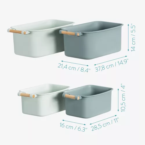 Set 4 cutii depozitare Navaris cu maner din lemn, 37, 8x21, 4x14 cm si 28, 5x16x10, 5 cm, maro, lemn