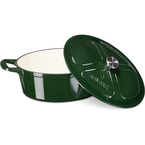 Nieprzywierający garnek żeliwny Navaris na kuchenki/piekarniki - 45 cm - 7,7 l - zielony, 52477.01.80
