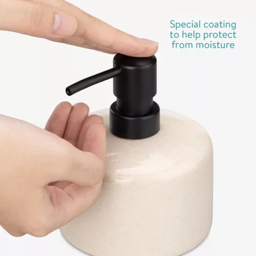 Set 3 accesorii baie Navaris, dispenser + suport periute + savoniera, bej, ceramica/metal