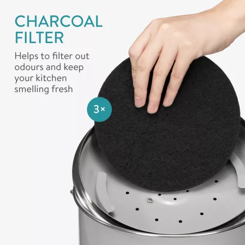 Metalowy kosz na kompost Navaris, szary, 3L + 3x filtr, 49642.1.22