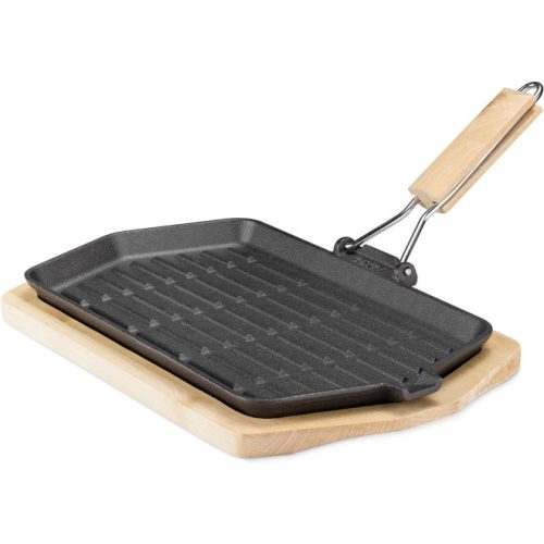 Patelnia z żeliwa Navaris / Mięso / Warzywa z podstawą z brzozy i odpinanym uchwytem - 34 x 20,5 cm, 57022.01