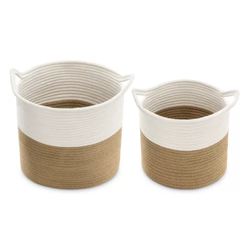 Set 2 cosuri depozitare Navaris, design coarda, 29.5x31 cm si 22x23 cm, alb/crem, bumbac