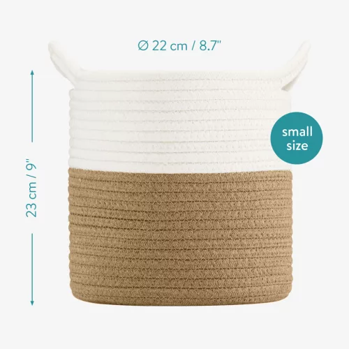 Set 2 cosuri depozitare Navaris, design coarda, 29.5x31 cm si 22x23 cm, alb/crem, bumbac