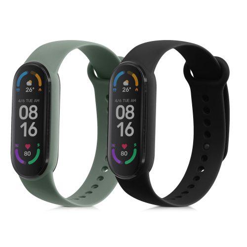 Zestaw 2 pasków do inteligentnej opaski Xiaomi Mi 6/Mi Band 6/Mi Band 5, Kwmobile, czarny/zielony, silikon, 57428.04