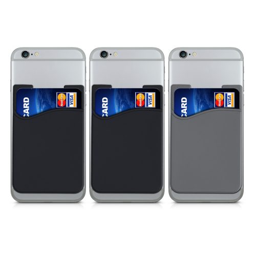 Zestaw 3 etui na karty bankowe do telefonu, Kwmobile, czarno-szary, silikon, 49594.06