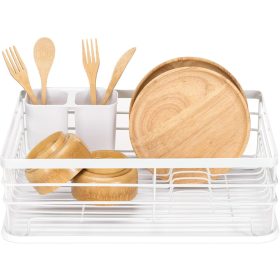   Ociekacz do naczyń, Navaris, z pojemnikiem na sztućce, tacką ociekową, metalowy, 41,5 x 30,5 x 14 cm, biały, 55341.02