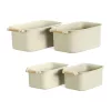 Set 4 cutii depozitare Navaris, cu maner din lemn, 37.8x21.4x14 cm si 28.5x16x10.5 cm, crem, lemn