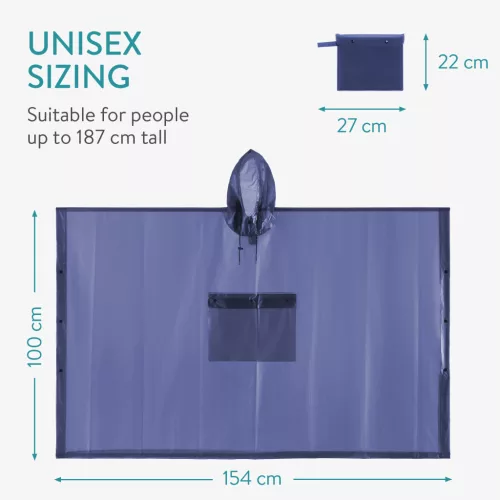 Poncho przeciwdeszczowe Navaris unisex, 100x154 cm, wodoodporne, niebieskie, EVA, 52203.01.17