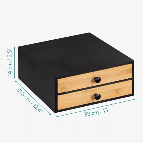 Stojak na kapsułki do kawy z bambusa Navaris z 2 szufladami, brązowy/czarny, 58292.01