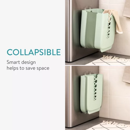 Cos rufe pliabil Navaris, 30 L, montaj pe perete, kit montaj inclus, verde, polipropilena/cauciuc