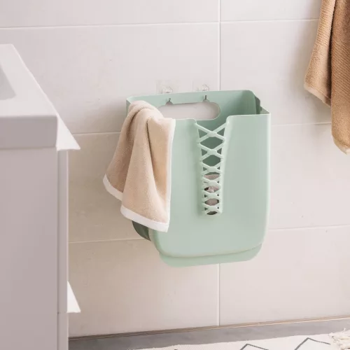 Cos rufe pliabil Navaris, 30 L, montaj pe perete, kit montaj inclus, verde, polipropilena/cauciuc