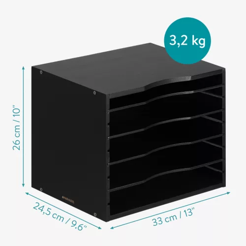 Organizator documente Navaris, 33x24.5x26 cm, rafturi reglabile, birou, negru, MDF/bambus