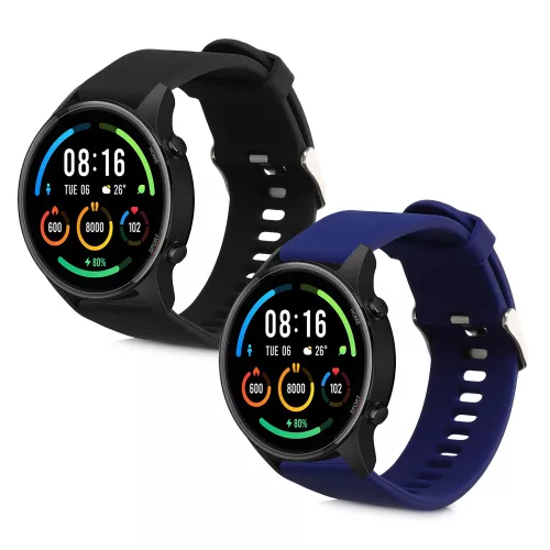 Zestaw 2 pasków do zegarka Xiaomi Mi/Mi Watch Color Sport, Kwmobile, czarny/niebieski, silikon, 58466.01