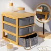 Organizator machiaj 3 niveluri Navaris, sertare textile, 23x17.5x22.5 cm, crem, bambus/textil