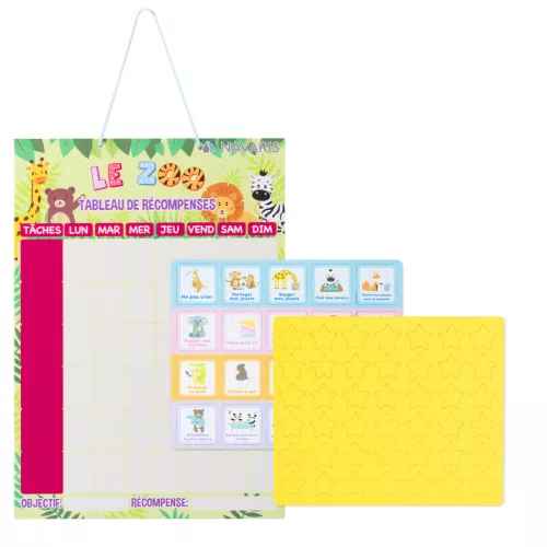 Tabla recompense Navaris, 62 magneti, 39.4x28x8 cm, limba franceza, planner saptamanal, multicolor, MDF