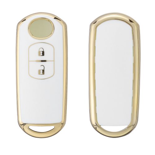 Etui na kluczyk samochodowy do Mazda 2 Buttons - Keyless Go, Kwmobile, Biały/Złoty, Silikon, 57044.02