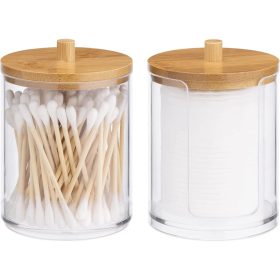   Organizer na kosmetyki, płatki do demakijażu i patyczki do uszu, przezroczysty, 2 przegrody, plastik/bambus, Navaris, 59140.01