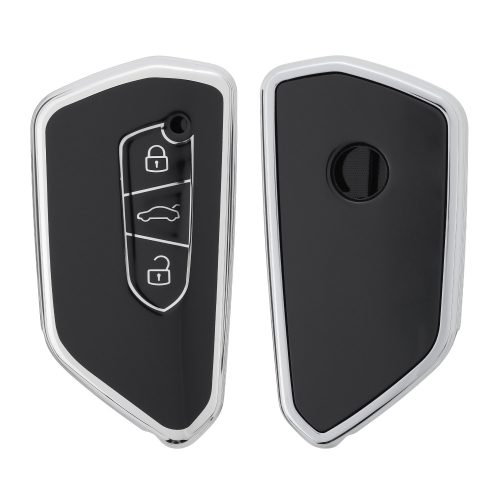 Osłona kluczyka samochodowego do VW 3 przyciski, Kwmobile, czarno-srebrna, silikon, 56005.04
