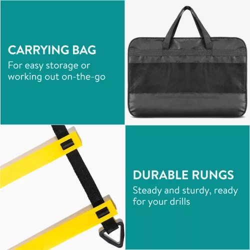 Set Navaris scara agilitate cu jaloane, 12 trepte, 6 m, conuri, geanta inclusa, 61118.06