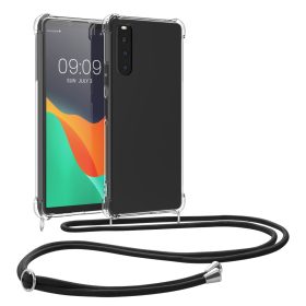   Etui Kwmobile ze smyczą do Sony Xperia 10 V, przezroczyste/czarne, silikonowe, 61195.03