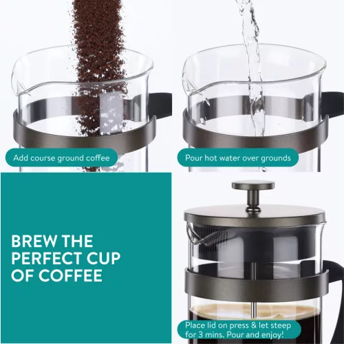 Presa franceza Navaris din sticla borosilicata, 1000ml, infuzor cafea ceai, 46547.03