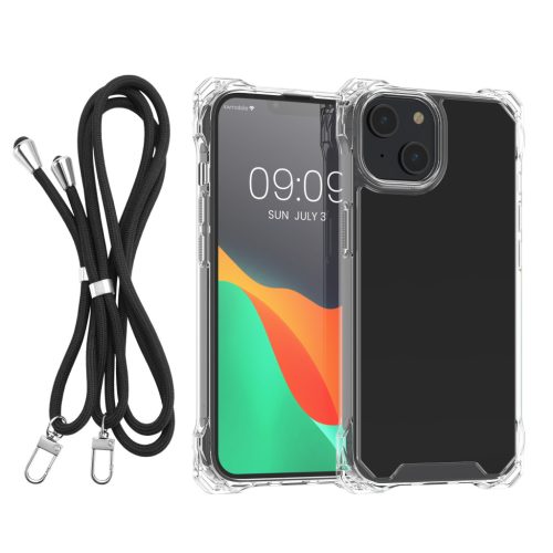 Etui Kwmobile z odpinanym sznurkiem do Apple iPhone 14/iPhone 13, przezroczyste/czarne, poliwęglan, 61620.01