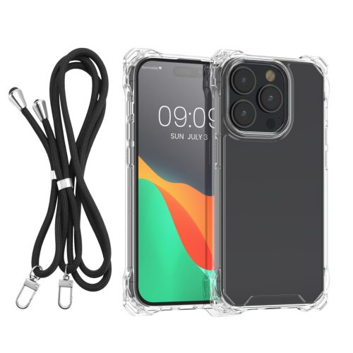 Etui Kwmobile z odpinanym sznurkiem do Apple iPhone 14 Pro, przezroczyste/czarne, poliwęglan, 61621.01