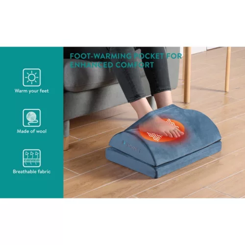 Ergonomiczna poduszka biurowa Navaris z wełnianą kieszonką do podgrzewania stóp, 45 x 30 x 15 cm, Niebieska, 61463.02