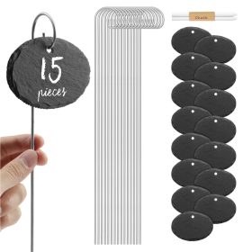   Set 15 Etichete din ardezie Navaris cu 15 Stalpi din metal si creta, 4x2,75 inch, 53850.04