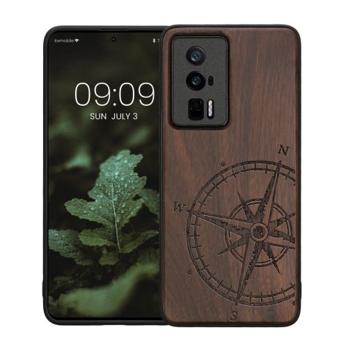 Etui Kwmobile do Poco F5 Pro, brązowe, drewno/silikon, 61662.01