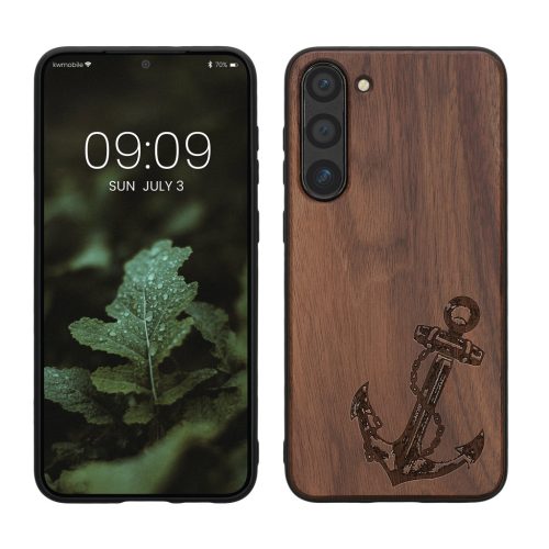 Etui Kwmobile do Samsung Galaxy S23 Plus, brązowe, drewno/silikon, 61686.04