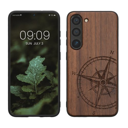 Etui Kwmobile do Samsung Galaxy S23, brązowe, drewno/silikon, 61685.02