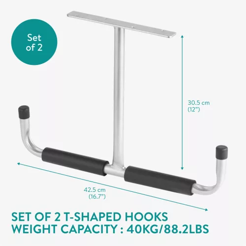 Set 2 carlige depozitare Navaris, 42x29.5 cm, tavan/perete, pentru sarcini mari, negru, otel
