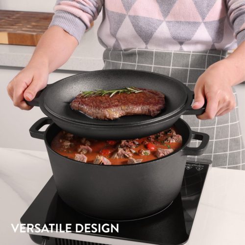 Garnek żeliwny Navaris Dutch Oven z pokrywką, do kuchenek/piekarników, 4,7 l, 32 cm, 61695.02