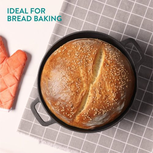 Garnek żeliwny Navaris Dutch Oven z pokrywką, do kuchenek/piekarników, 4,7 l, 32 cm, 61695.02