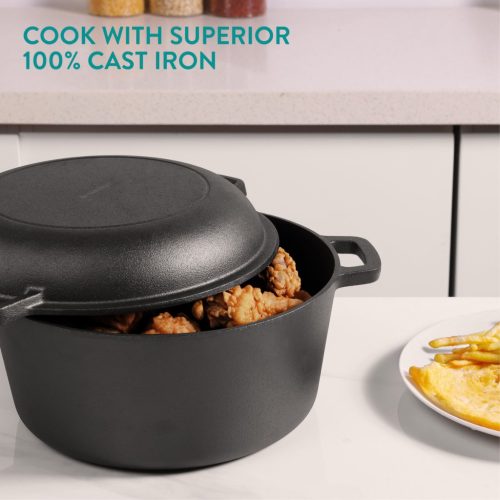 Garnek żeliwny Navaris Dutch Oven z pokrywką, do kuchenek/piekarników, 4,7 l, 32 cm, 61695.02