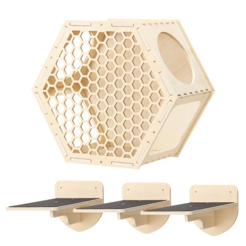 Cusca cu 3 rafturi Navaris pe perete, pentru pisici, 42x36x22 cm, 61700.01