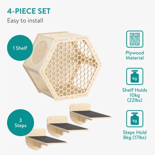 Cusca cu 3 rafturi Navaris pe perete, pentru pisici, 42x36x22 cm, 61700.01