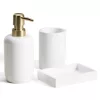 Set accesorii baie Navaris, 3 piese, suport periute, dozator si savoniera, polirasina, alb, rasina