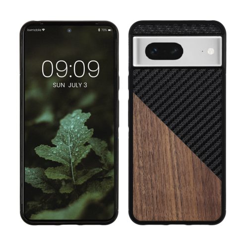 Etui Kwmobile do Google Pixel 8, Brązowo-czarne, Drewno/Silikon, 61873.01