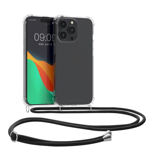 Etui Kwmobile ze smyczą do Apple iPhone 15 Pro, przezroczyste/czarne, silikonowe, 62035.01