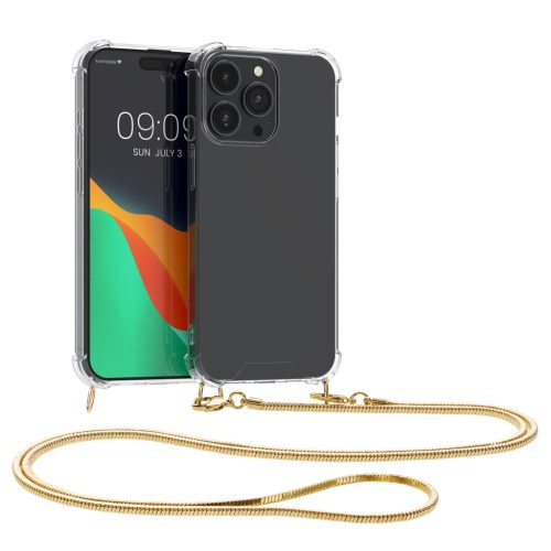 Etui Kwmobile ze smyczą do Apple iPhone 15 Pro, przezroczyste/złote, silikonowe, 62031.21