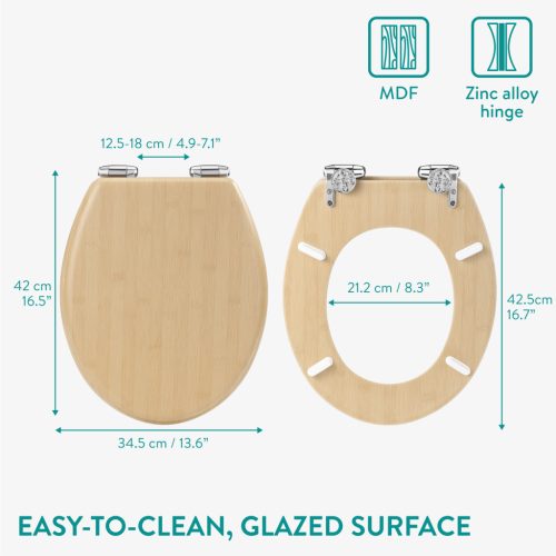 Capac toaleta Navaris, inchidere lenta, 42.5x35.8x5.6 cm, compatibil universal, maro, bambus