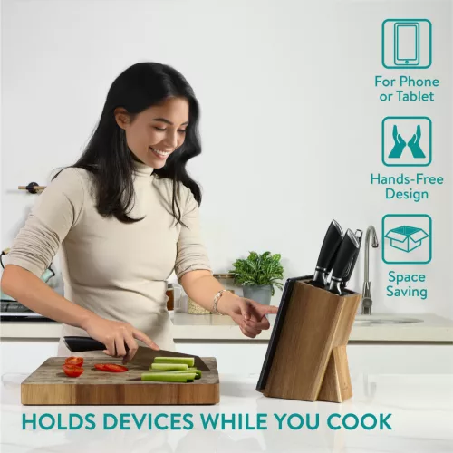 Suport cutite Navaris din lemn de acacia, cu suport telefon, 25,5x19x11 cm, NAV000009YK004C