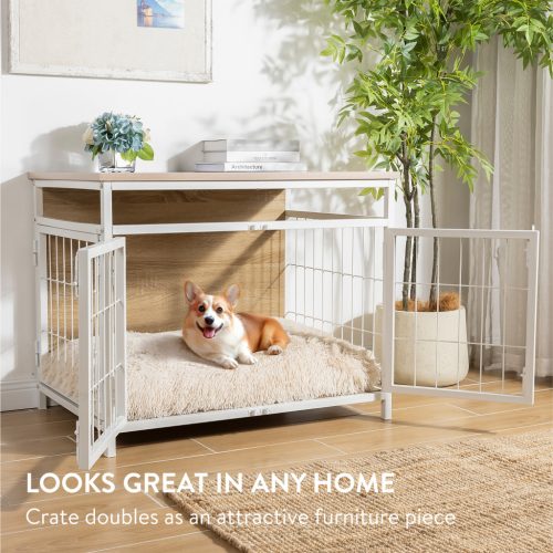 Culcus pentru caini cu masa Navaris, 80x56x63.5 cm, lemn/plastic, NAV000025VN001C